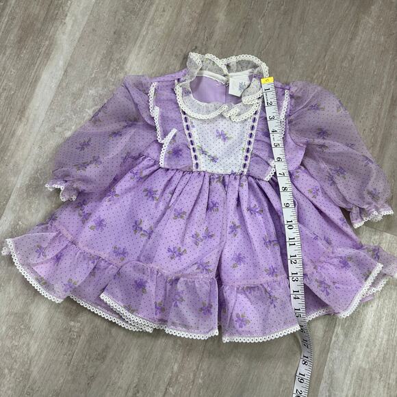 Vintage Miss Quality Lace Ruffle Girl Child Purple White Dress Full Circle 2T - Picture 6 of 9